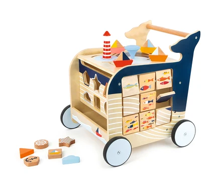 small foot Activity Lauflernwagen »Wal« aus Holz mit verschiedenen Aktivitäten und Formen.