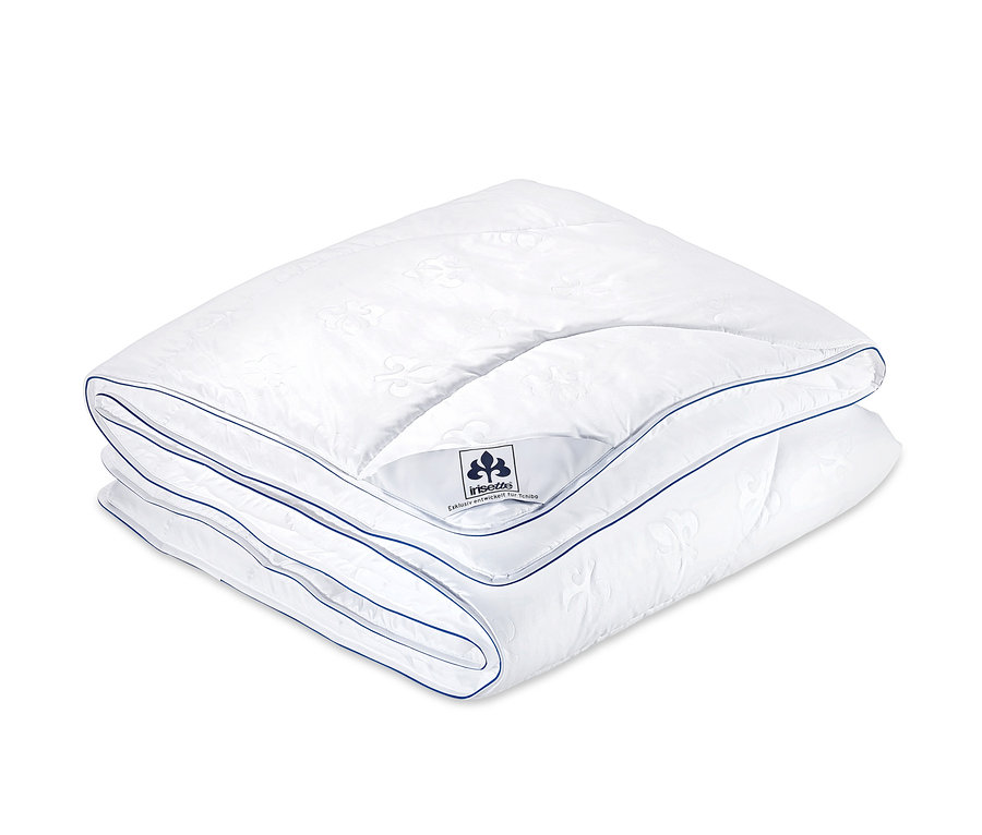 Zusammengelegte weiße Irisette®-Microfaser-Thermobett in Normalgröße und Doppelgröße.