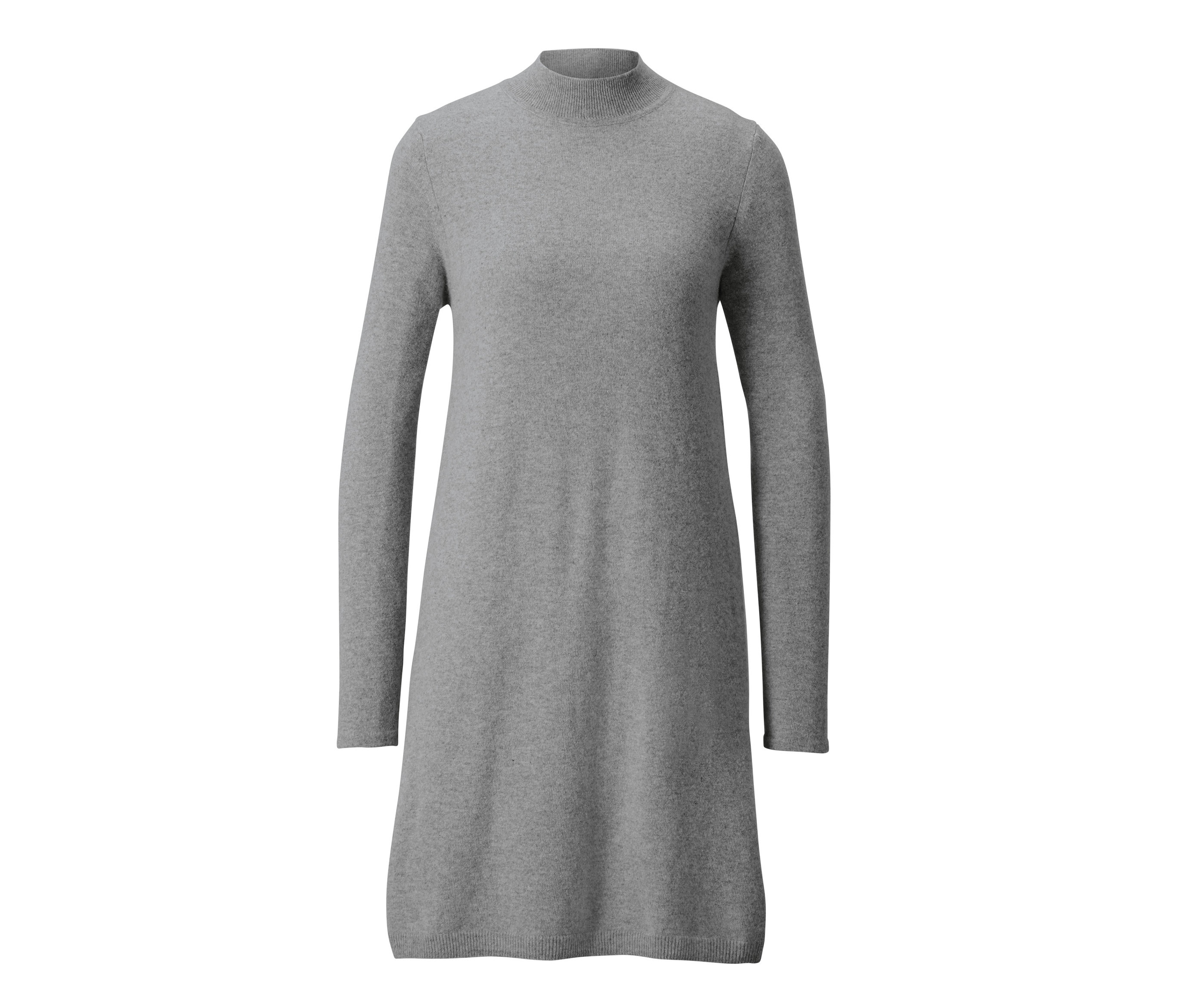 Graues Strickkleid mit Kaschmir und langen Ärmeln.