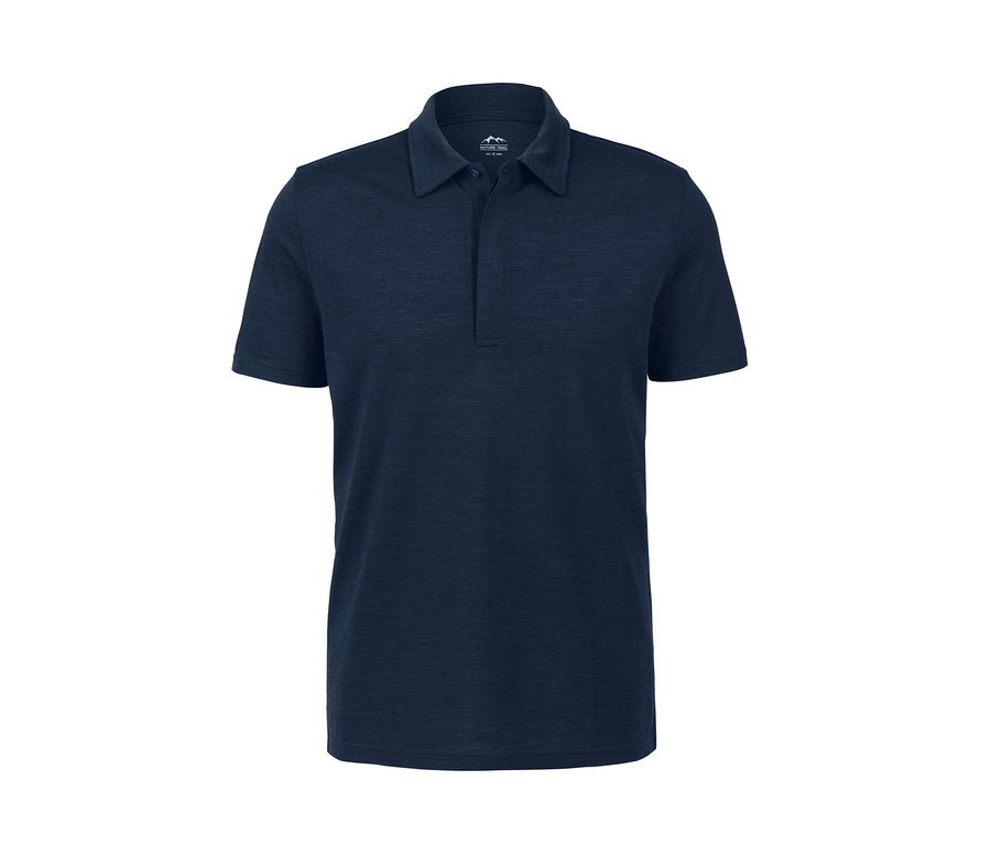 Dunkelblaues Funktions-Poloshirt mit Merinowolle.