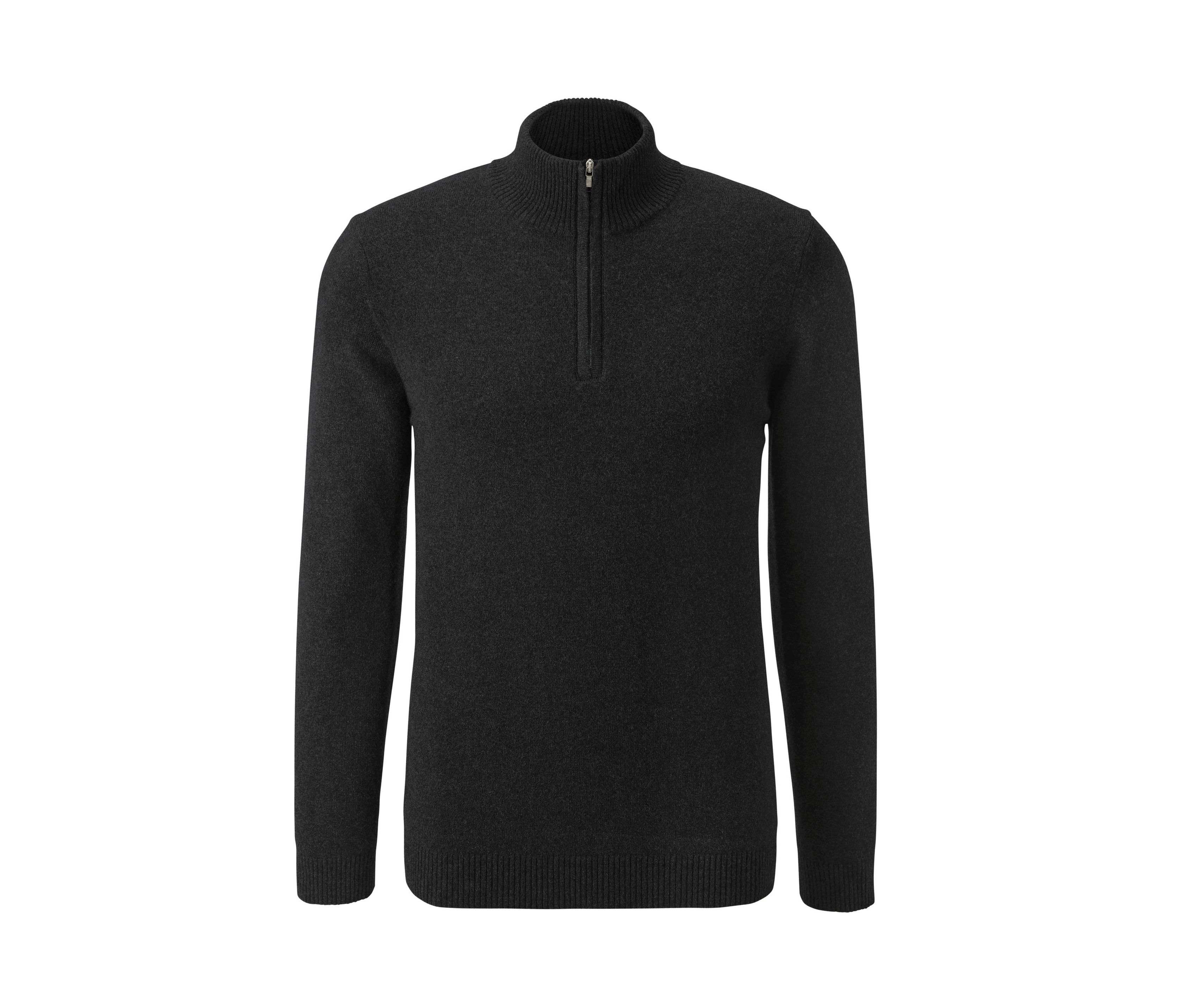 Grauer Cashmere-Troyer mit Reißverschluss.