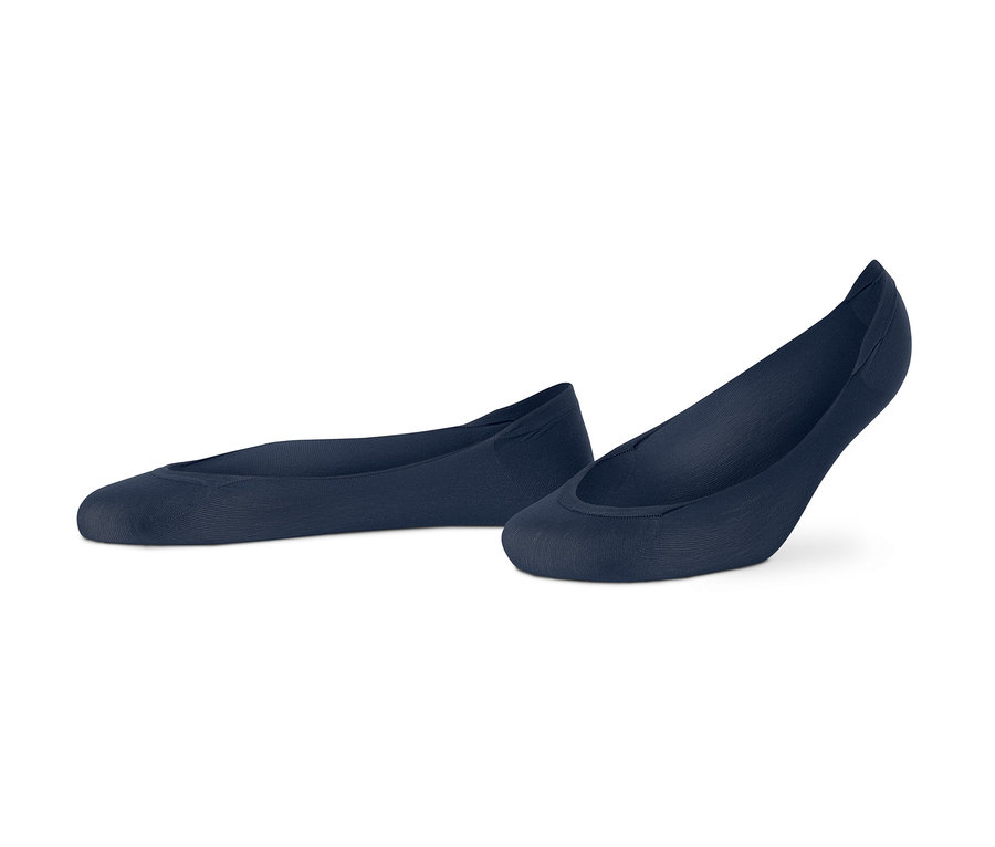 Zwei marineblaue 3 Paar Ballerina-Füßlinge liegen auf einem weißen Hintergrund.