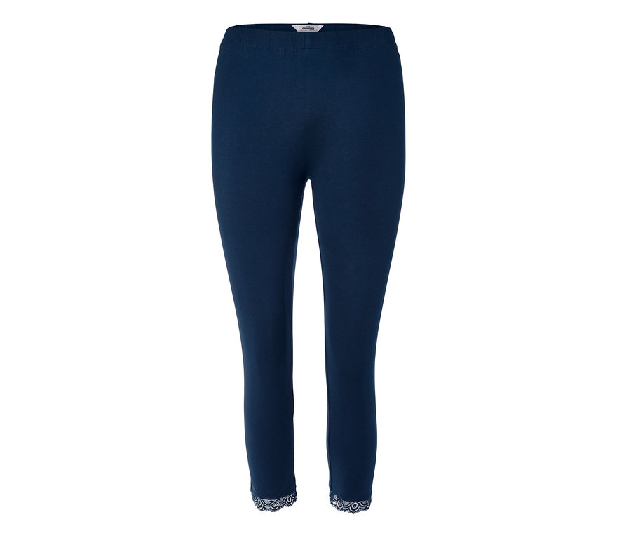 Marineblaue 3/4-Leggings mit Spitzenborte.