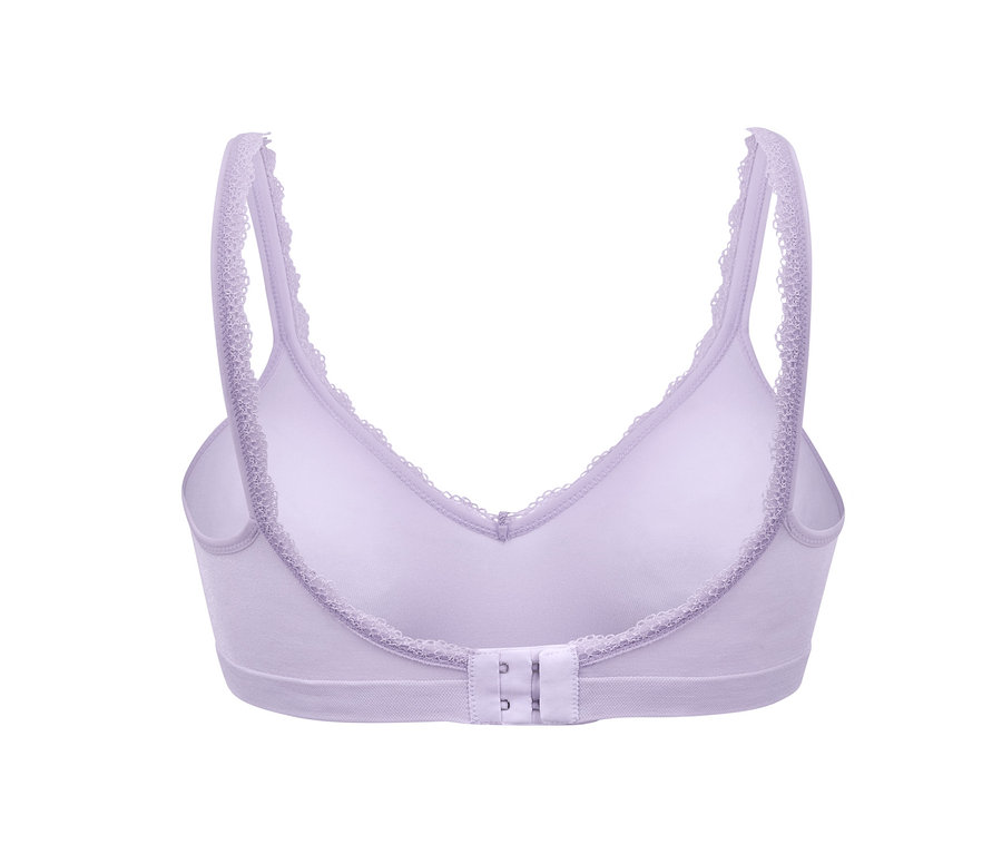 Detailansicht eines lila Seamless-Soft-BHs mit Spitze.