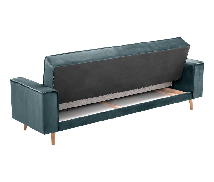 Ausgeklapptes Max Winzer® 3-Sitzer-Schlafsofa »Jolene«, azurblau, von hinten gezeigt.