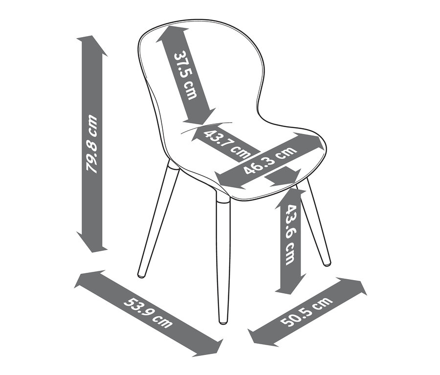 Abmessungen des Stuhls vom Balkonset mit recyceltem Kunststoff.