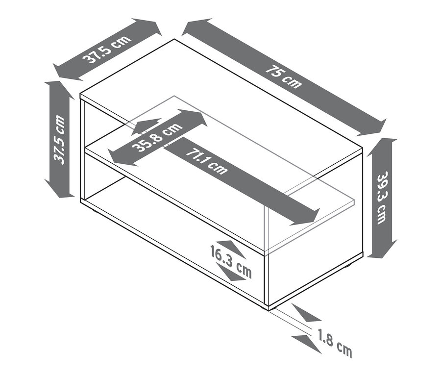 Abmessungen des Regalmoduls »Flemming«, ca. 75 x 37,5 cm, offen, Eichendekor.