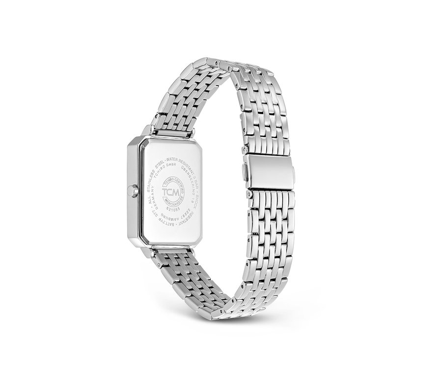 Damenuhr, Edelstahl, mit Glaskristallen.