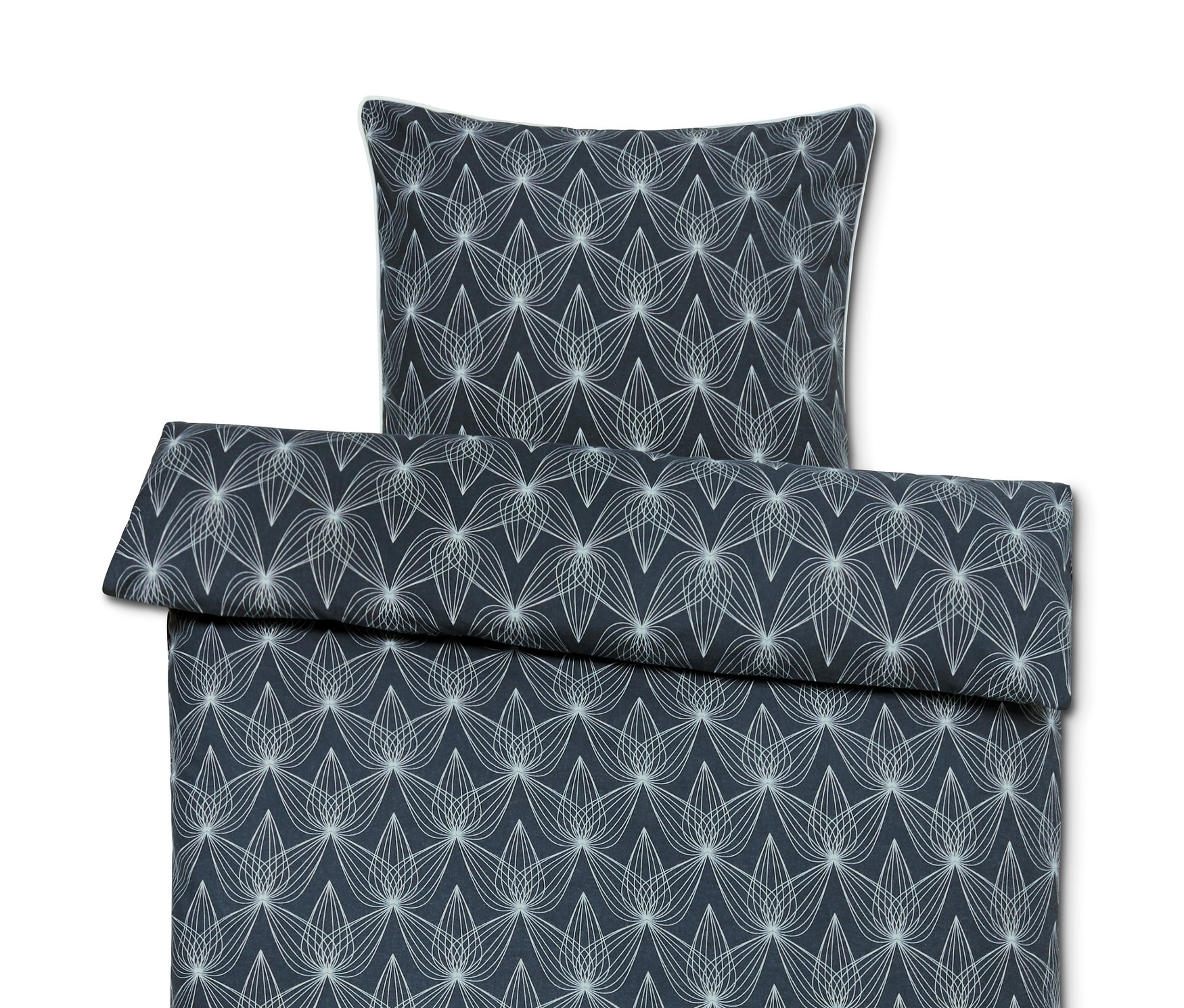 Blaue Biber-Bettwäsche mit Muster, Normalgröße, Doppelgröße und Übergröße.