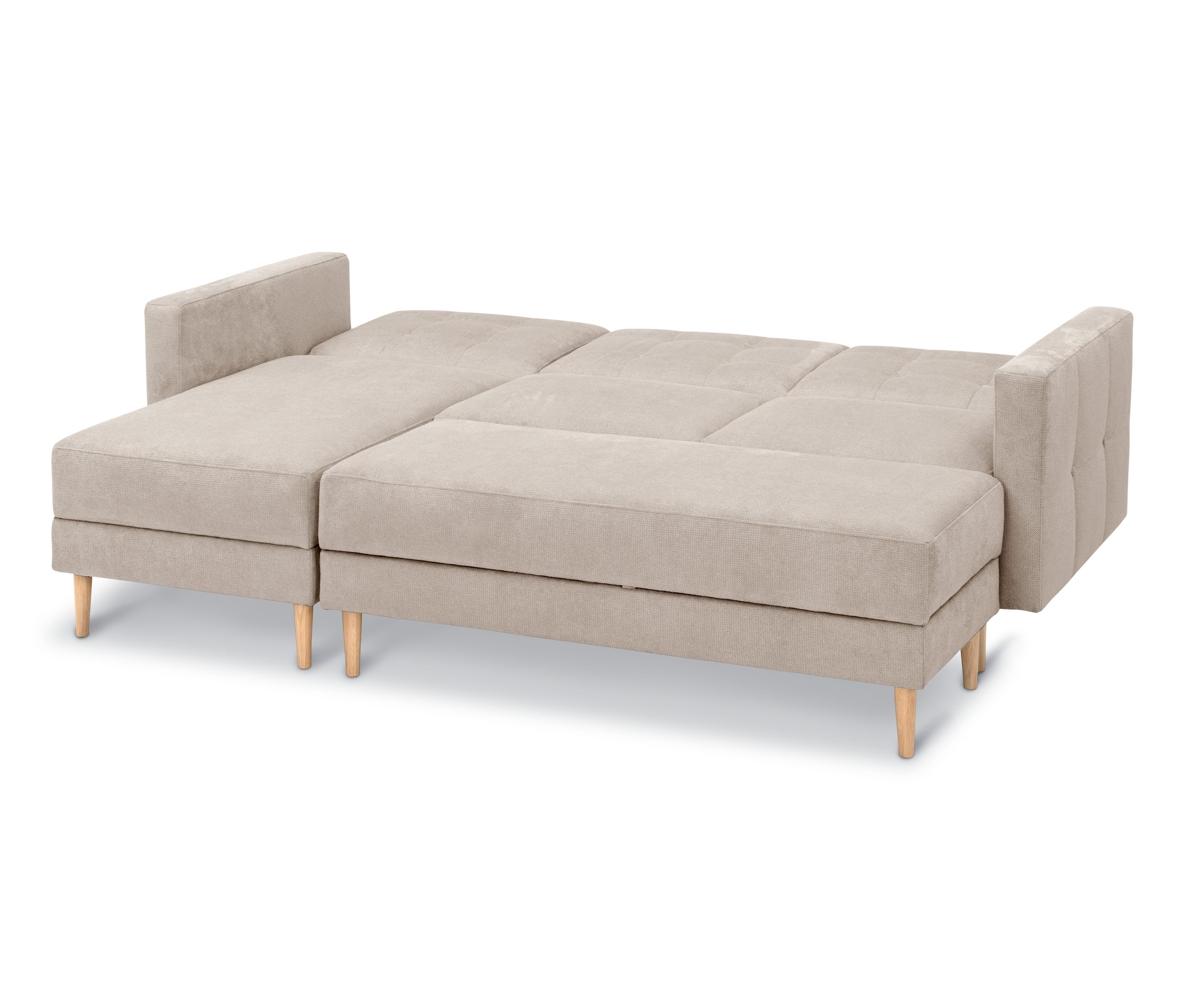 Thumbnail - Tchibo - Federkern-Eckschlafsofa »Just More« mit Stauraumbank - 222x144x92cm - Polyester / Leder / Buchenholz