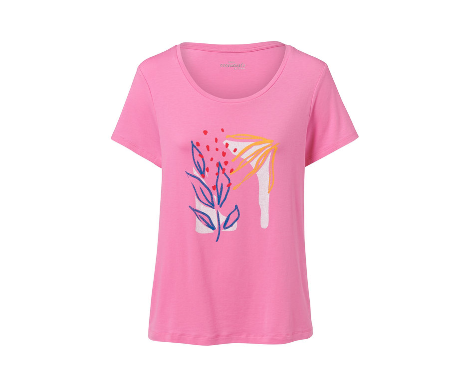 Pink-blaues Shorty-Pyjama mit Blätter- und Abstraktionsmuster.