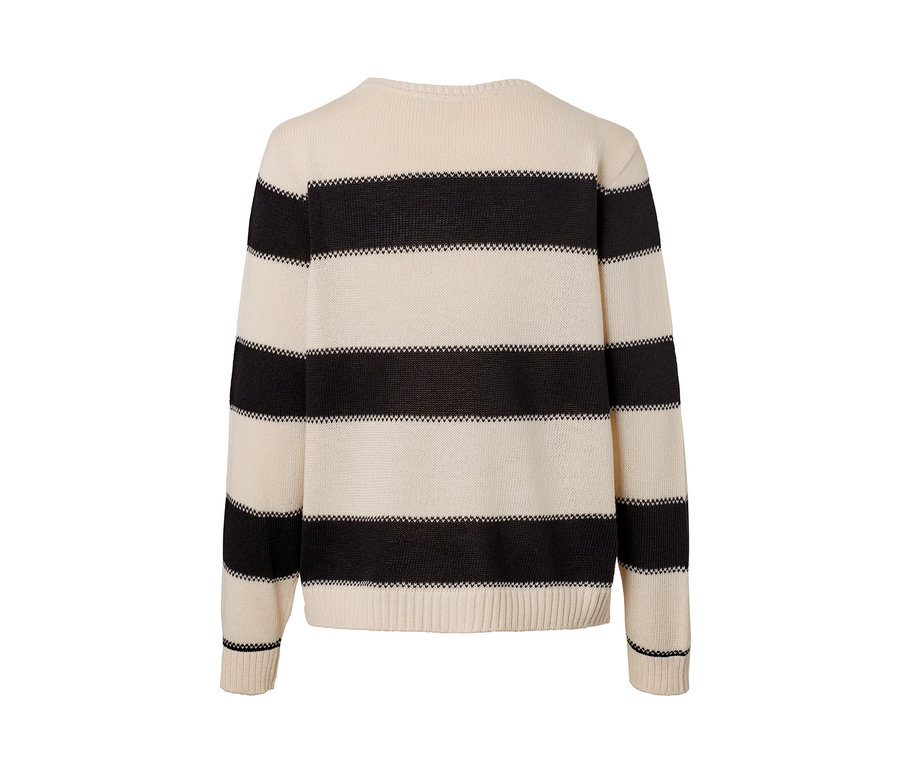 Gestreifter Strickpullover in Schwarz und Creme.