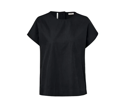 Schwarzes Blusenshirt im Materialmix.