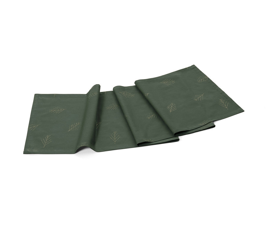 Grüner Jacquard-Tischläufer mit Nadelmuster.