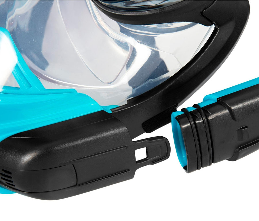 Detailaufnahme einer blau-schwarzen Bestway® Hydro-Pro™ Flowtech Schnorchelmaske.