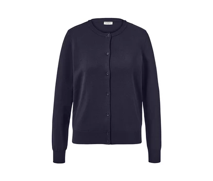 Dunkelblauer Feinstrick-Cardigan mit Knöpfen.
