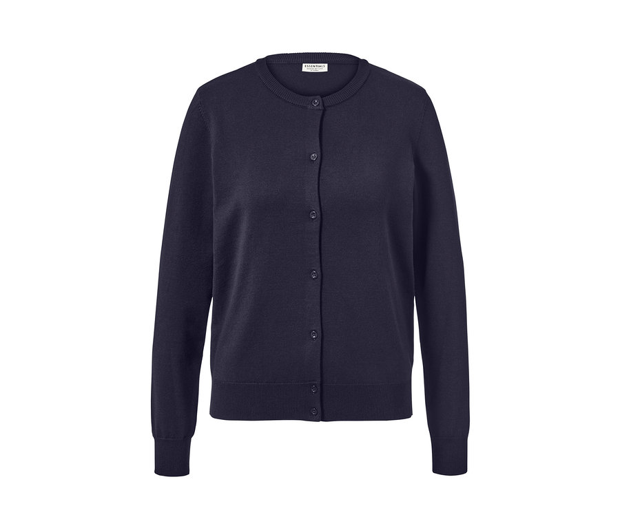 Dunkelblauer Feinstrick-Cardigan mit Knöpfen.
