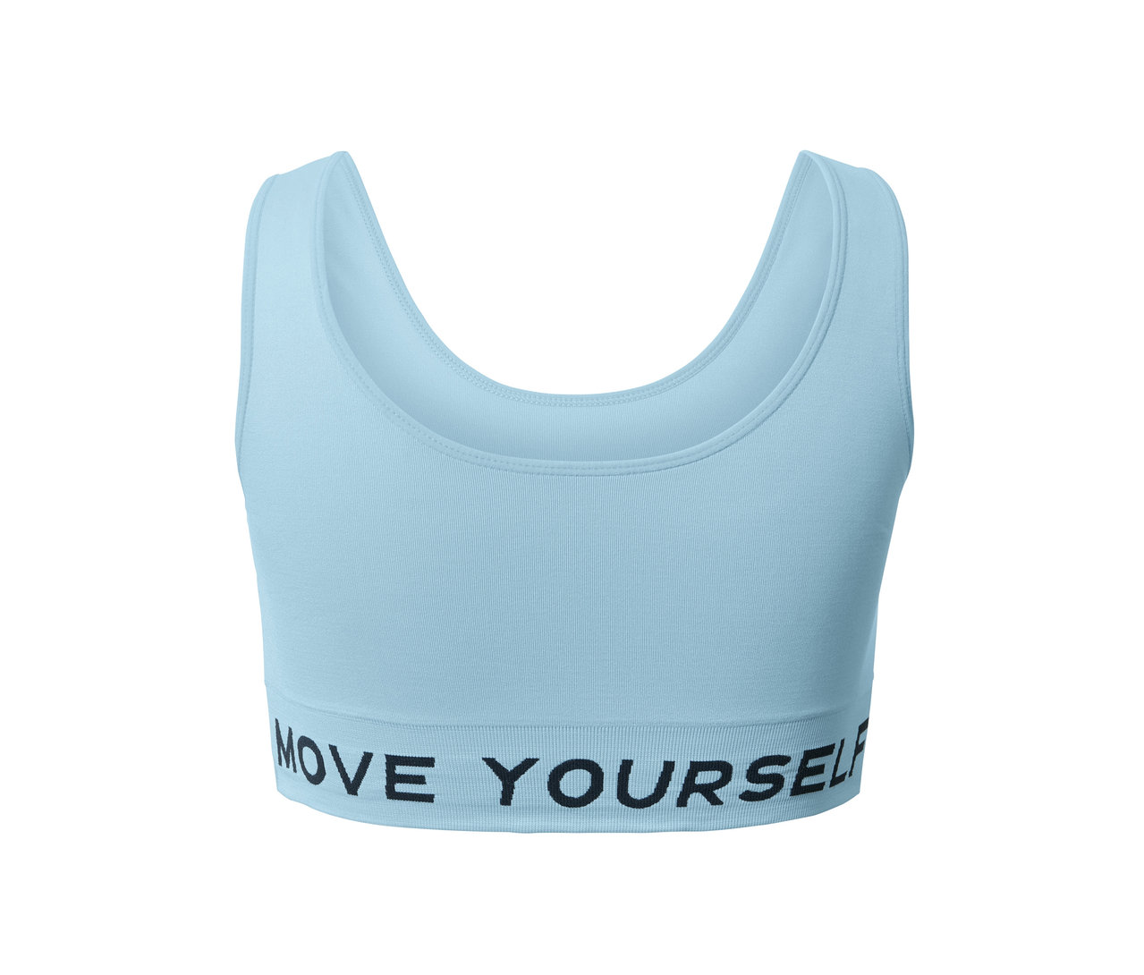Hellesblaues Seamless-Sport-Bustier mit dem Schriftzug MOVE YOURSELF.