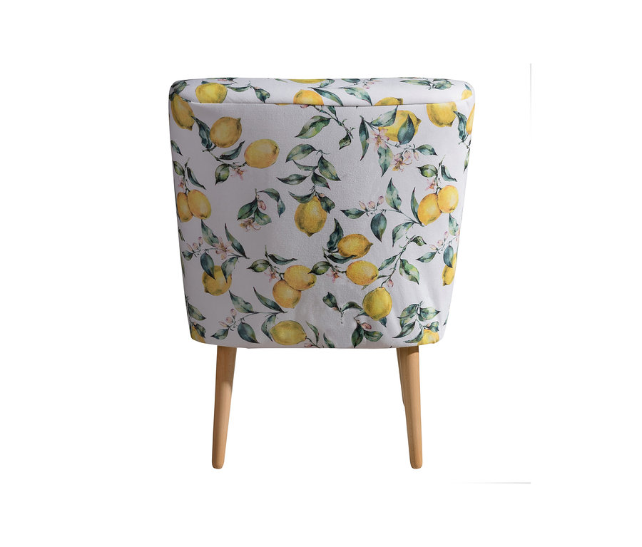 Rückansicht des Cocktailsessels »Fiona« mit Zitronenprint.