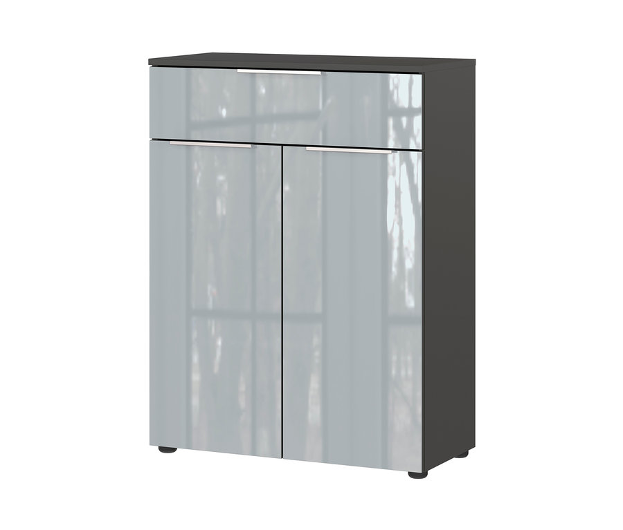 Graue Kommode »Vasio« mit zwei Türen und einer Schublade.