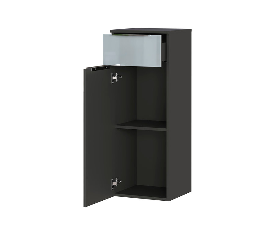 Geöffneter Schrank "Vasio" mit einem Regal und einer oberen Schublade.