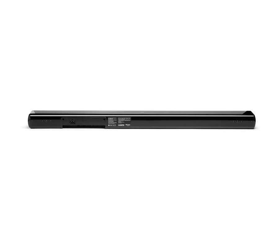 Schwarze JBL Cinema SB120 Soundbar vor einem weißen Hintergrund.
