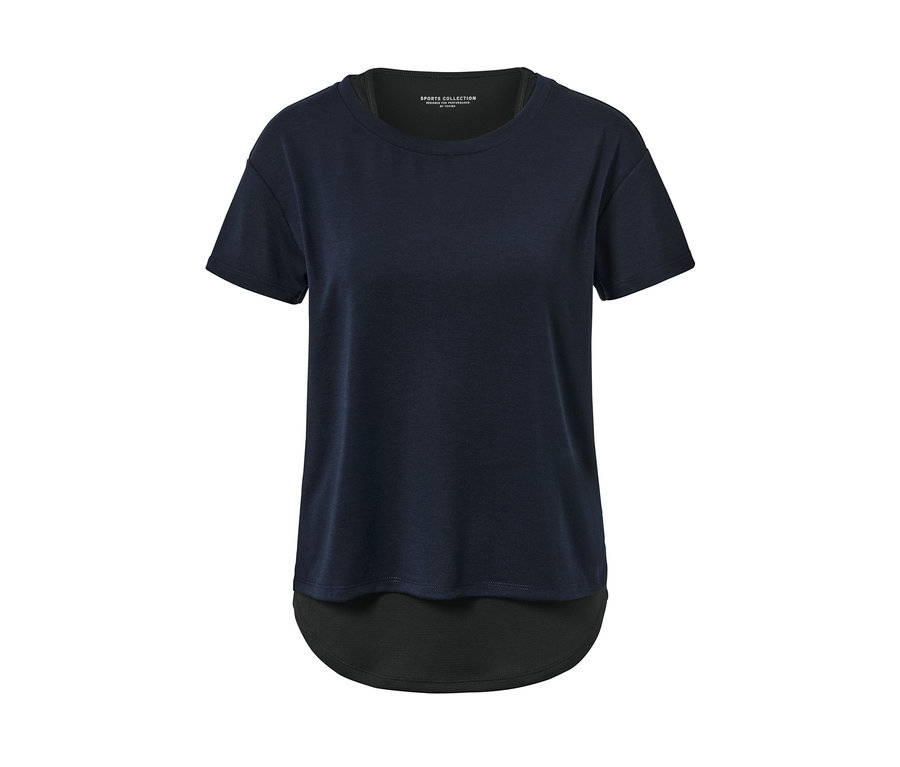 Dunkelblaues 2-in-1-Kurzarm-Sportshirt.