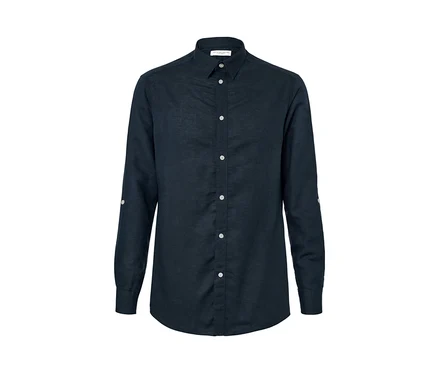 Navy Hemd mit Leinen.