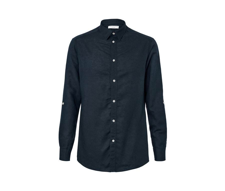 Navy Hemd mit Leinen.