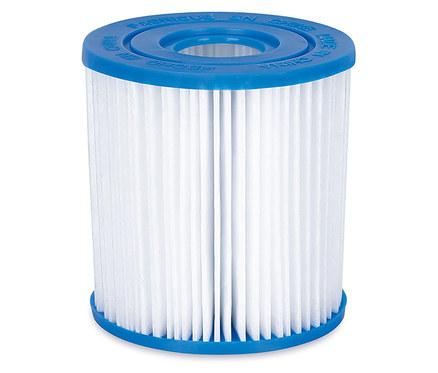 Weißer Filter mit blauen Plastikenden.