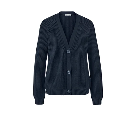 Marineblauer Grobstrick-Cardigan mit Knöpfen.