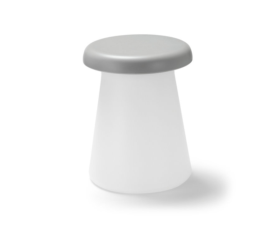 Weißer LED-Hocker mit Farbwechsel.