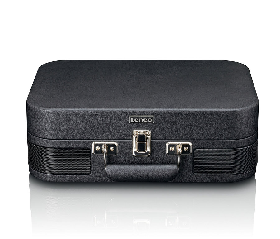 Schwarzer Lenco TT-116 Plattenspieler im Koffer.