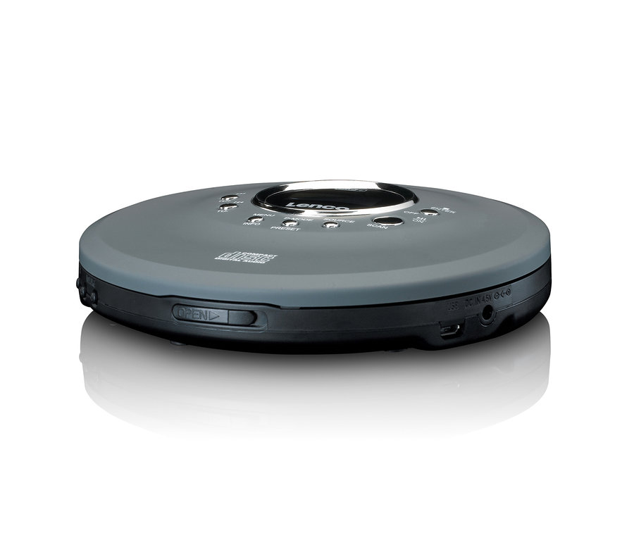 Grauer Lenco Tragbarer CD-/MP3-Player »400GY« auf weißem Hintergrund.
