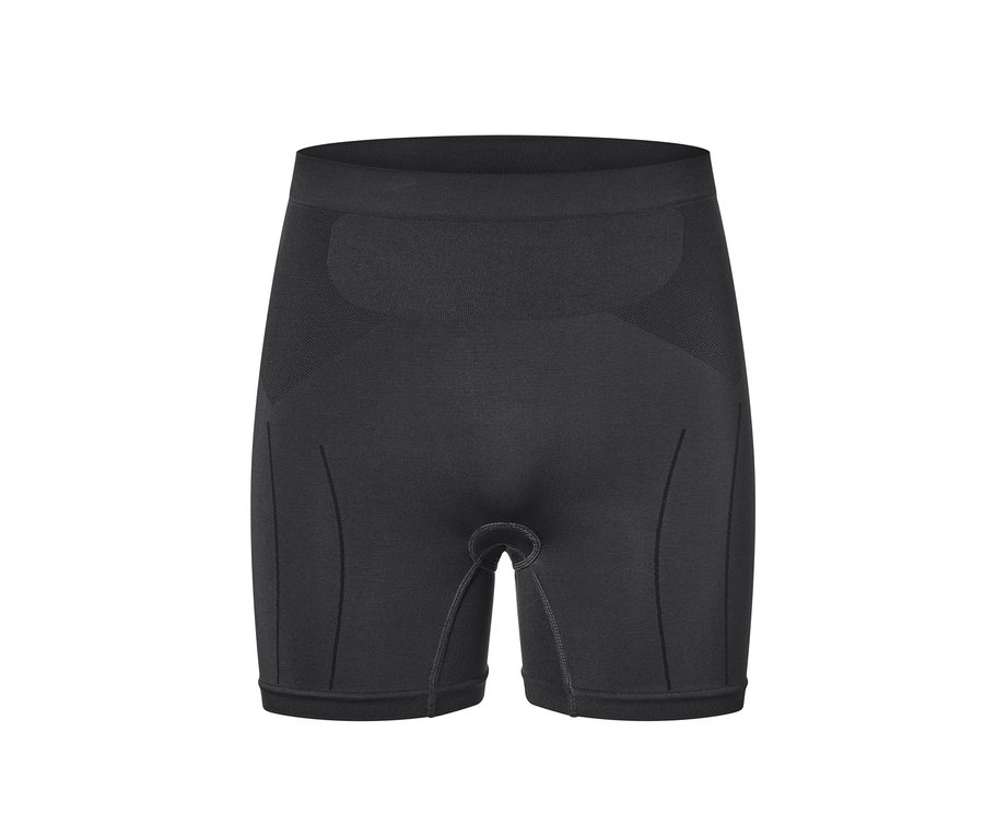 Schwarze Radunterhose auf weißem Hintergrund.