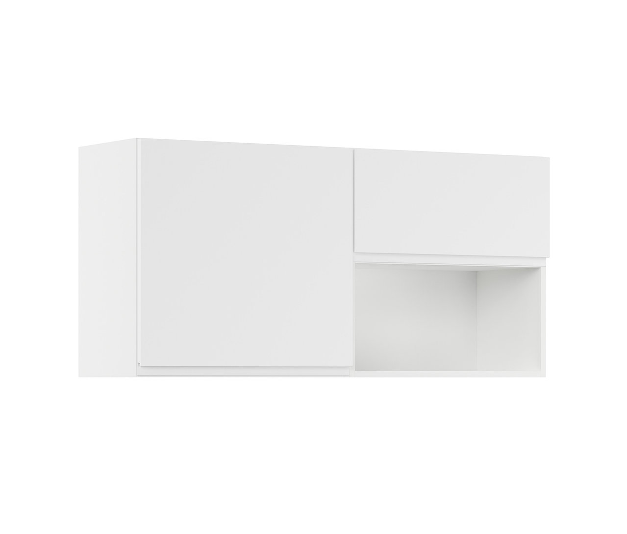 Detail eines weißen Hängeschranks mit Modul links.