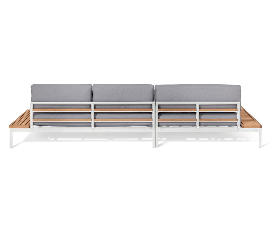 Detailaufnahme einer Premium Lounge-Ecke »Liska« mit höhenverstellbarem Couchtisch.