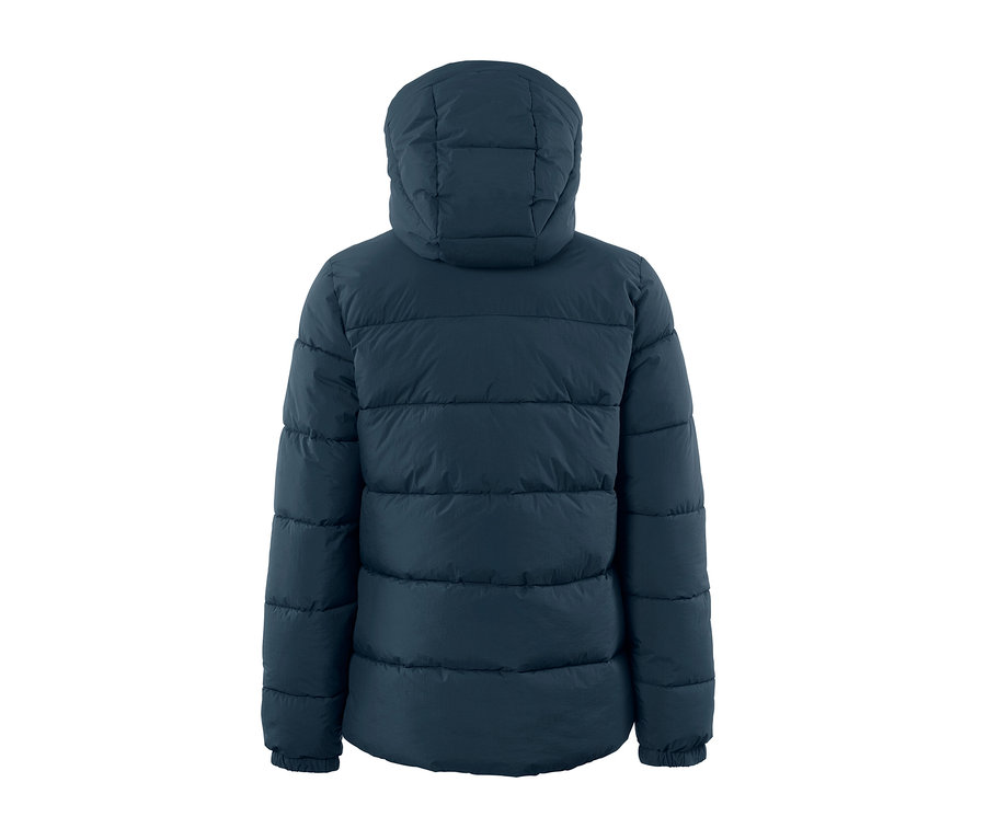 Dunkelblaue Ski-Steppjacke von hinten.