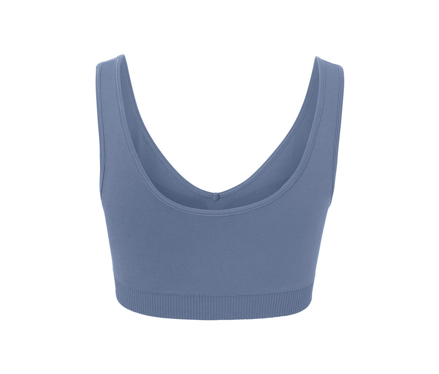 Detailansicht von blauem Seamless-Sport-Bustier.