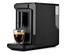 Eine schwarze »Esperto mini« Kaffeemaschine mit einer Tasse Kaffee.