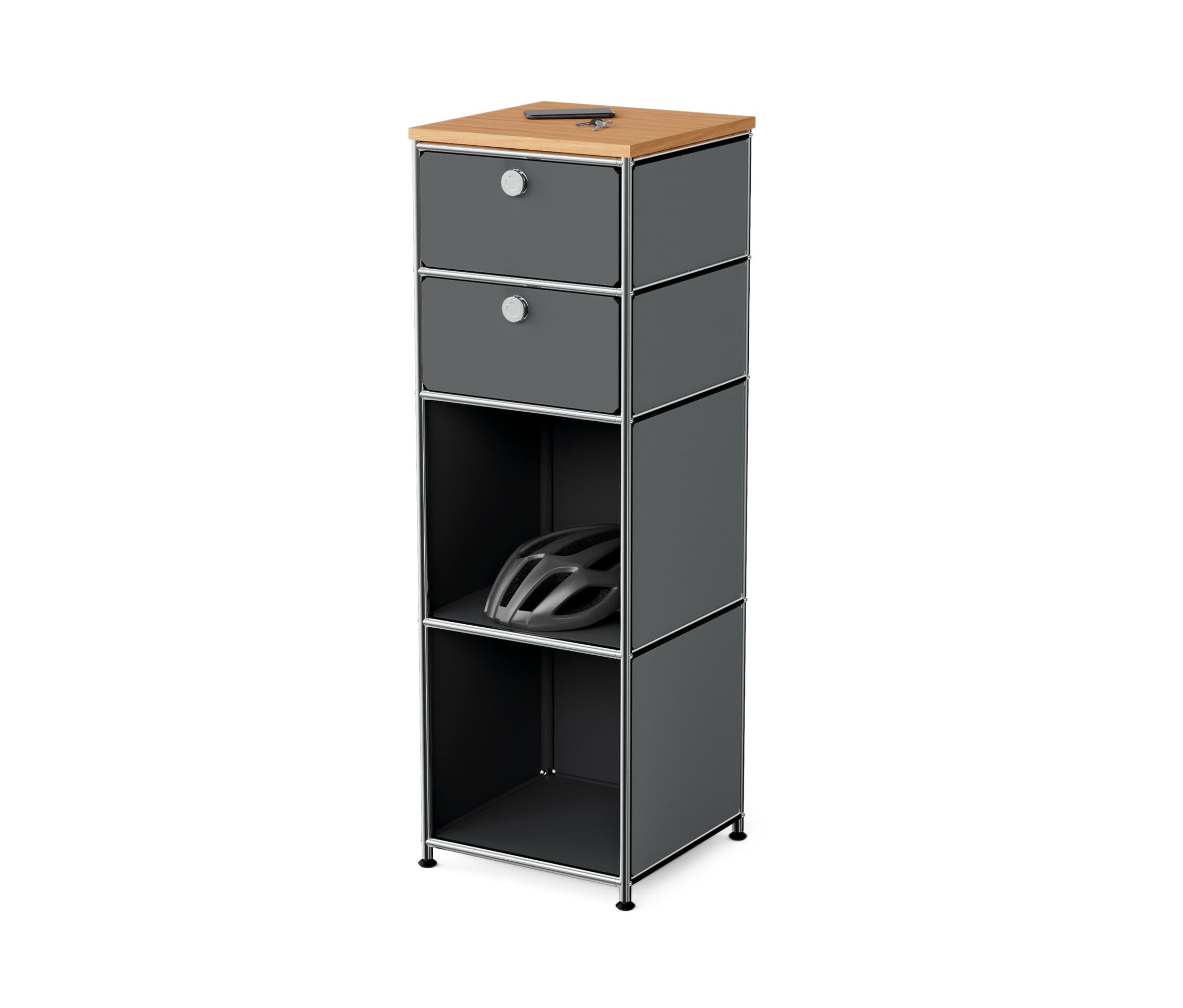 Tchibo - Schmale Kommode Metall »Cn3« mit Holzplatte und 2 Schubladen - chrom