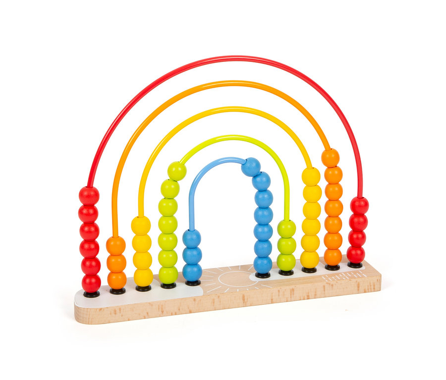 small foot Motorikschleife und Abakus-Regenbogen mit bunten Kugeln.