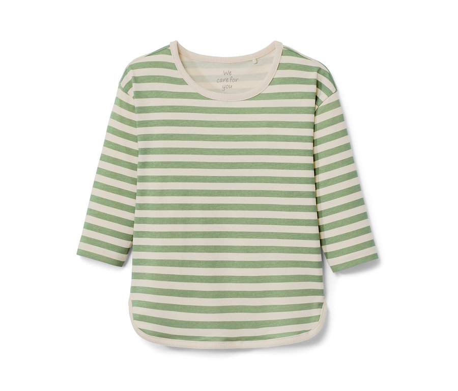 Grün-weiß gestreiftes Kinder-Langarmshirt.