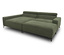 Grünes DOMO Eck-Schlafsofa mit Hocker, linksbündig.