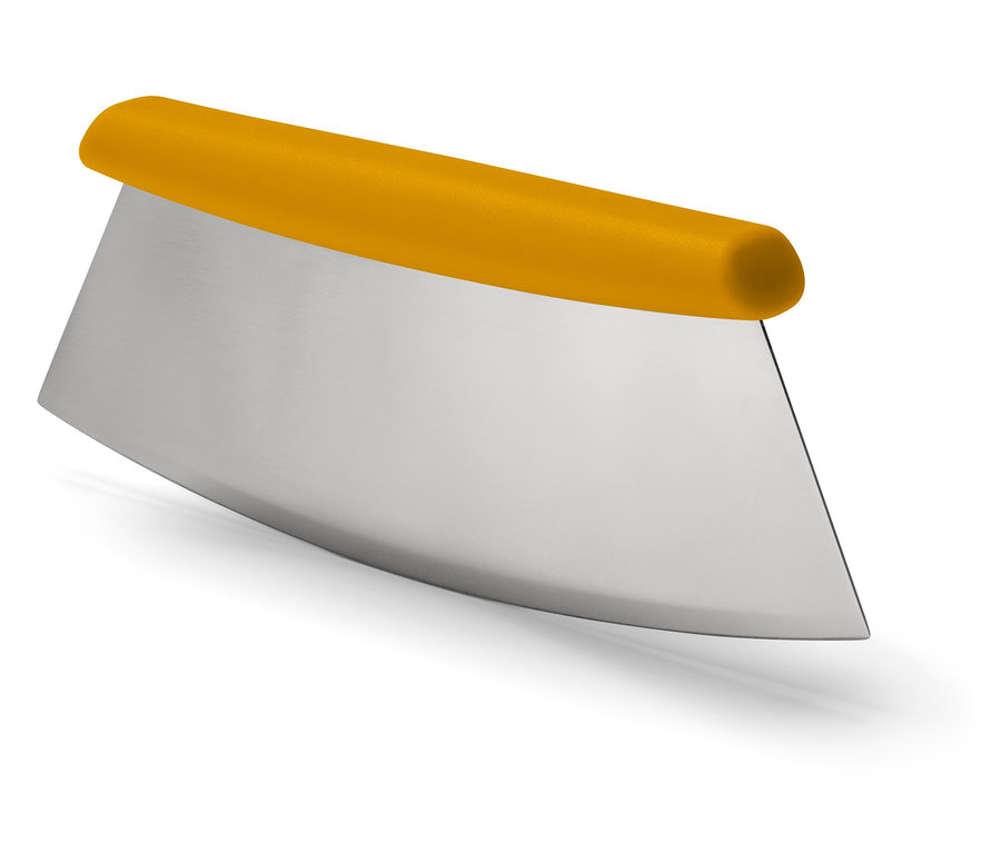 Pizzaschneider mit gelbem Griff.