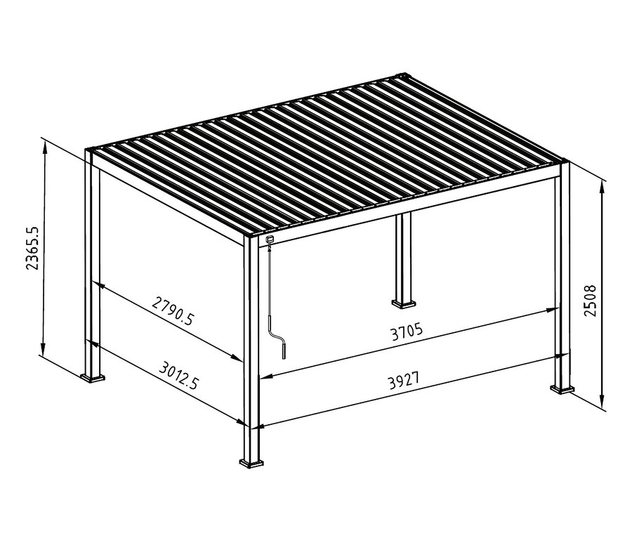 Abmessungen der Leco Premium Pergola 3 x 4 m inklusive 2 Seitenwände mit Holzdekor.