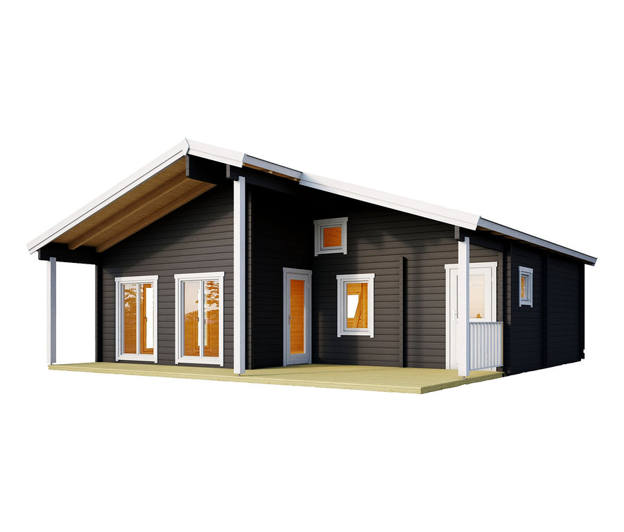 Abbildung eines zweistöckigen Weka Wochenendhauses mit 66 m2 Wohnfläche und 70 mm Wandstärke.