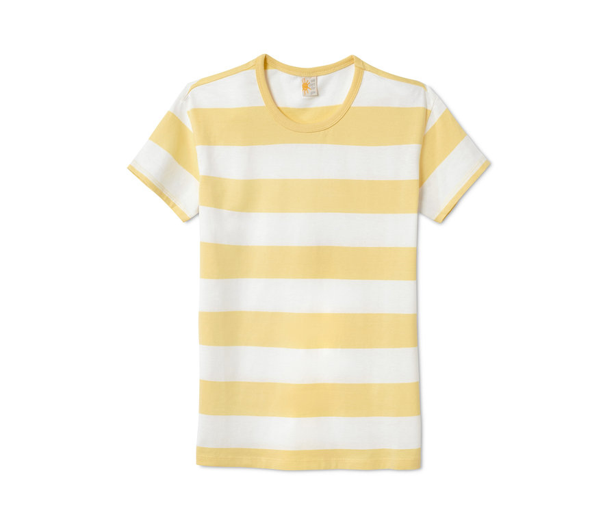 Gelb-weiß gestreiftes T-Shirt aus Bio-Baumwolle, 1 von 3 T-Shirts.