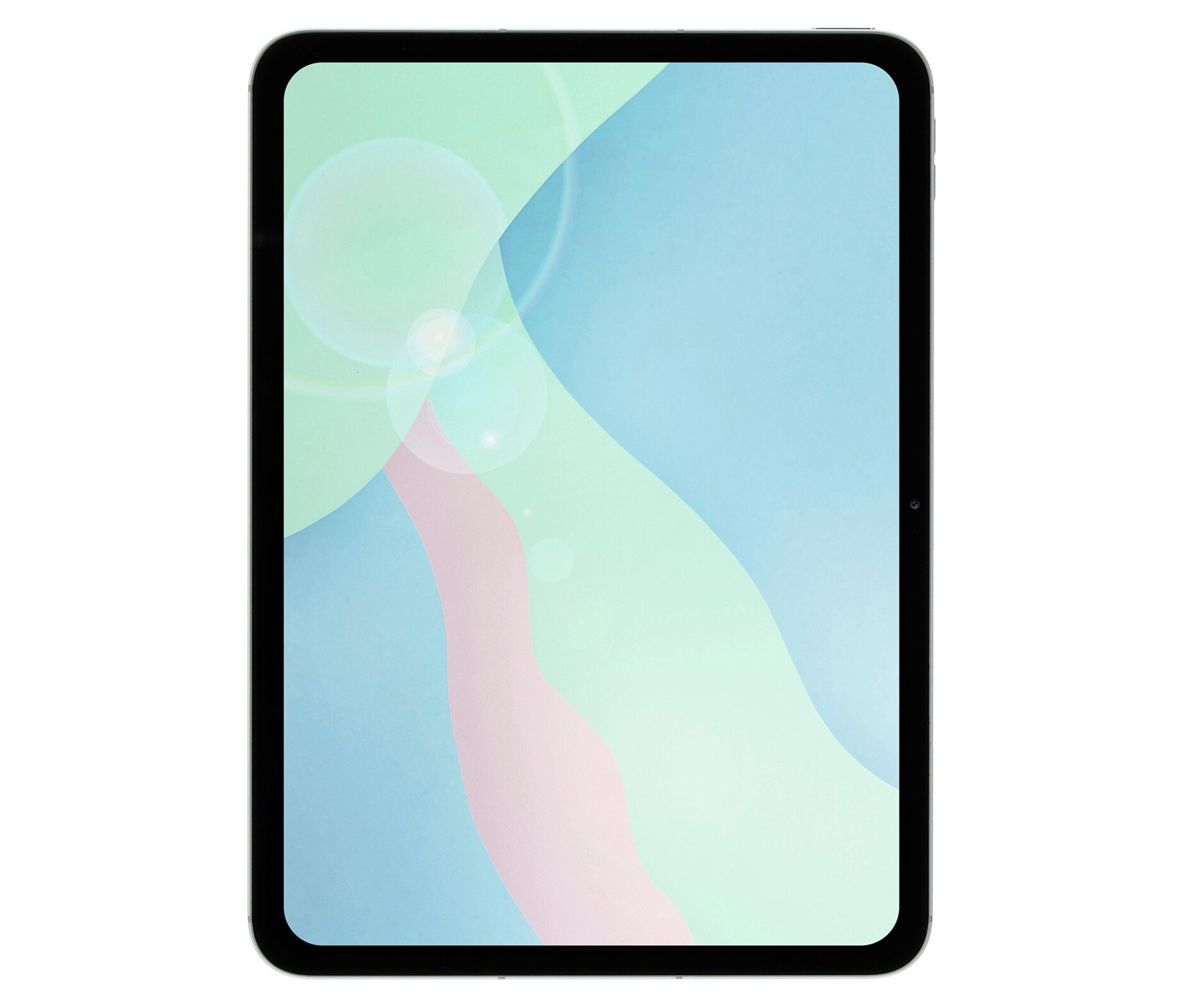 Ein silbernes Tablet mit einem abstrakten, mehrfarbigen Hintergrund. Auf dem Bildschirm ist ein Apple iPad 2025 5G 128GB in Silber zu sehen.