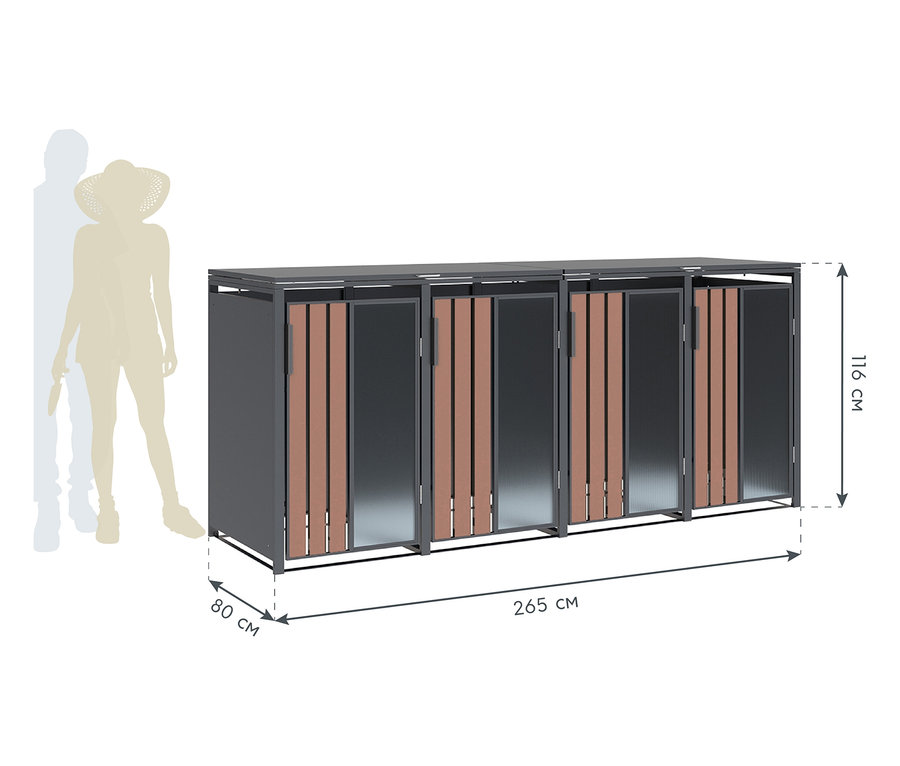 Mülltonnenbox, Holzoptik, 4er.